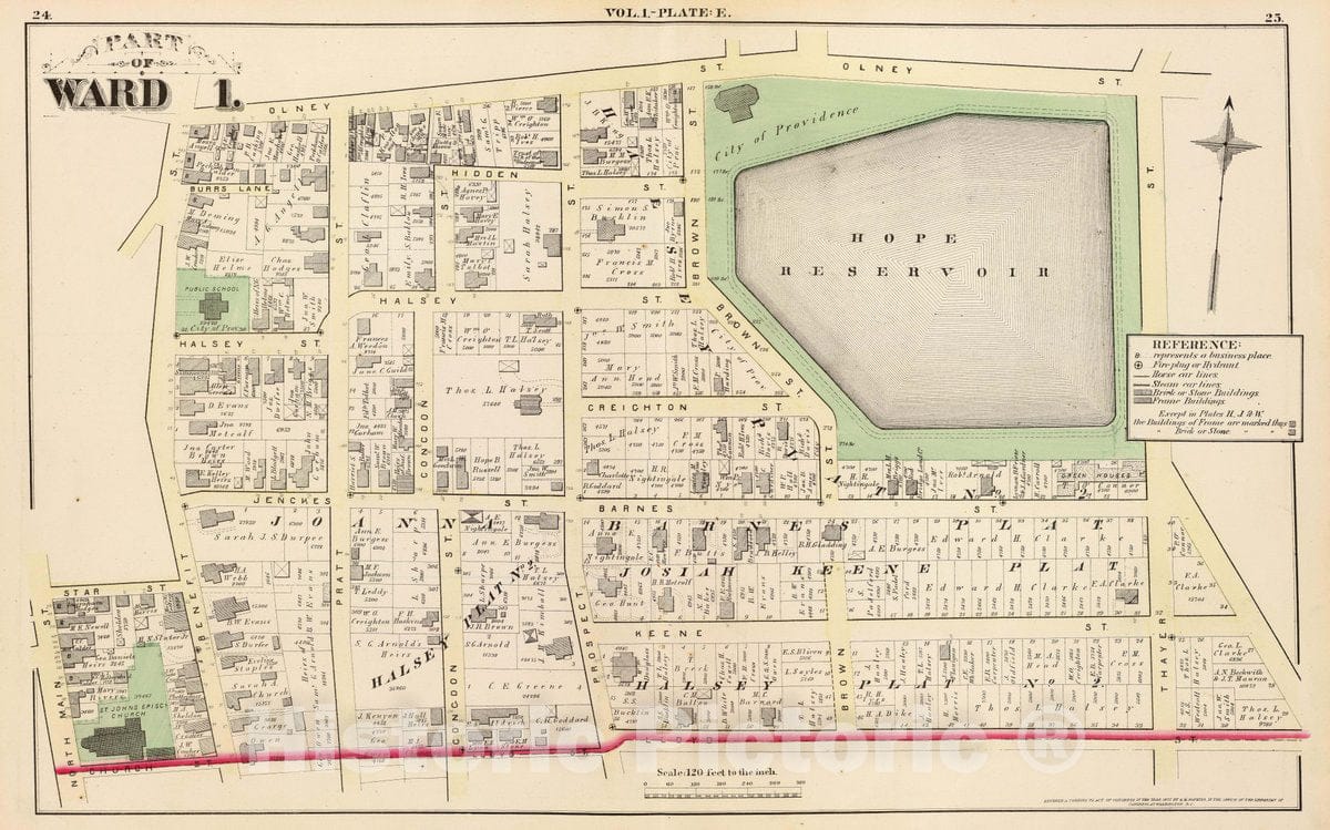 Historic Map : 1875 City Atlas - Part of Ward 1, (City of Providence). Vol. 1, Plate E. - Vintage Wall Art