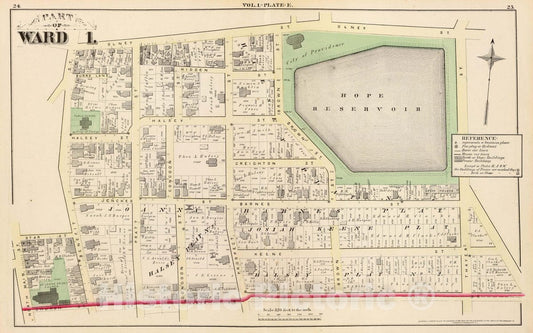 Historic Map : 1875 City Atlas - Part of Ward 1, (City of Providence). Vol. 1, Plate E. - Vintage Wall Art