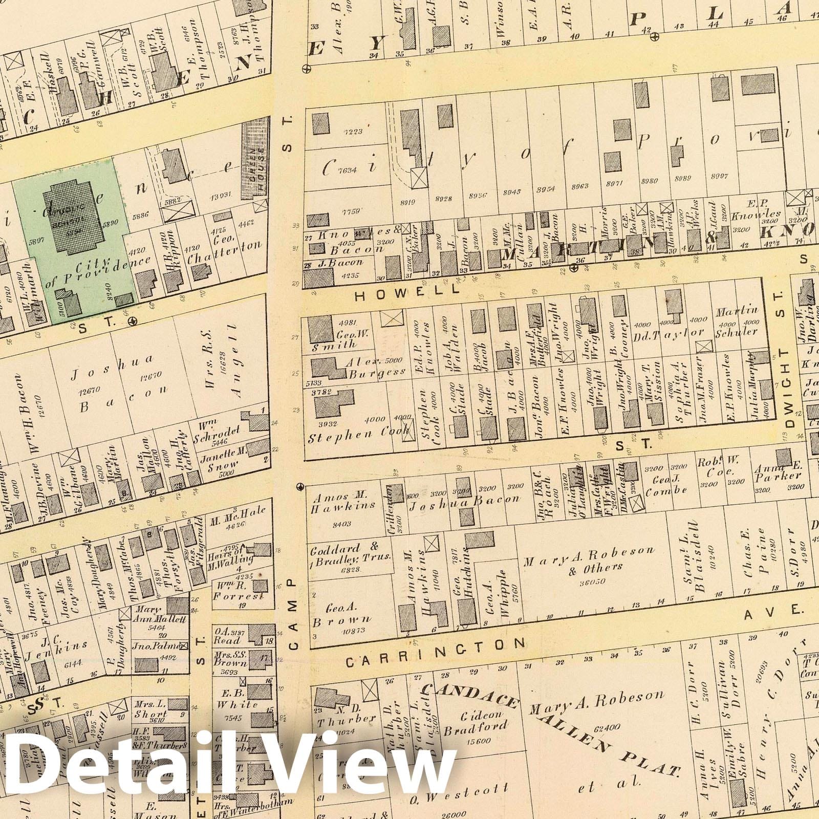 Historic Map : 1875 City Atlas - Part of Ward 1, City of Providence. Vol. 1, Plate F. - Vintage Wall Art