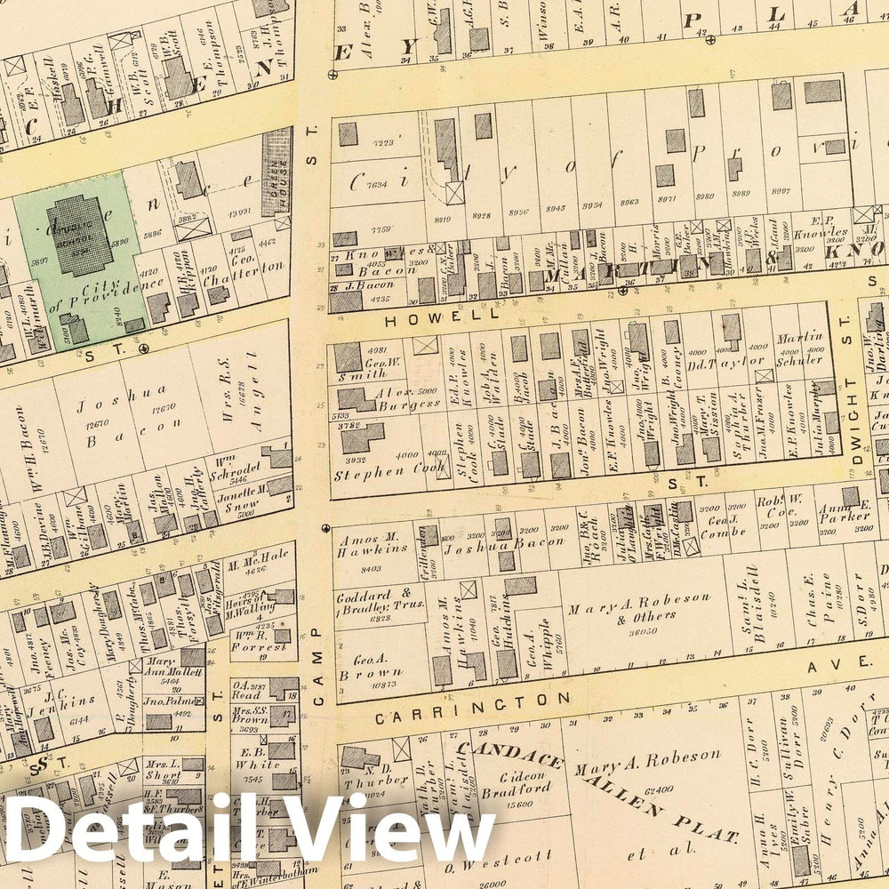 Historic Map : 1875 City Atlas - Part of Ward 1, City of Providence. Vol. 1, Plate F. - Vintage Wall Art