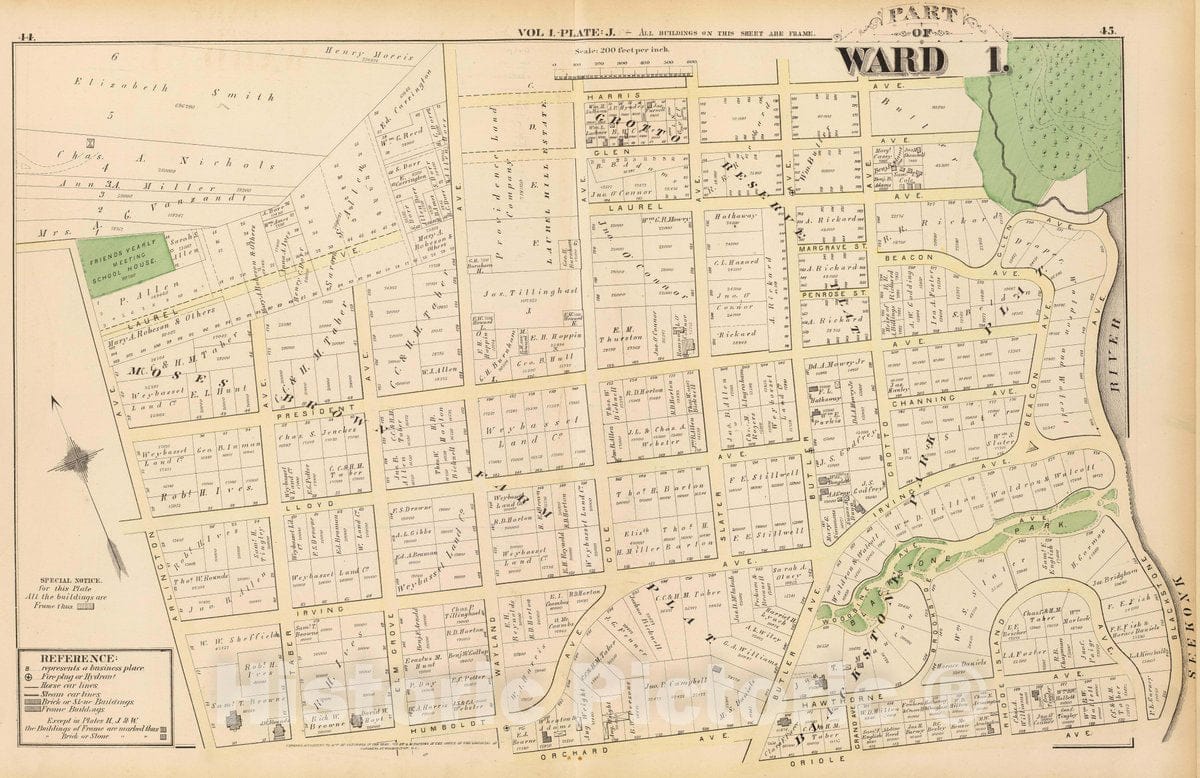 Historic Map : Part of Ward 1, (City of Providence). Vol. 1, Plate J, 1875 City Atlas - Vintage Wall Art