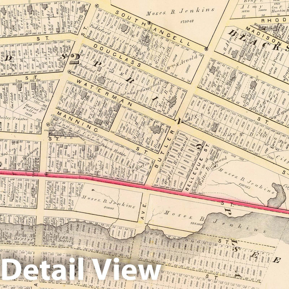 Historic Map : 1875 City Atlas - Part of wards 2 & 3, City of Providence. Vol. 1, Plate K. - Vintage Wall Art