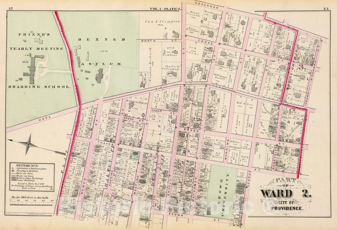 Historic Map : Part of Ward 2, City of Providence. Vol. 1, Plate L, 1875 City Atlas - Vintage Wall Art