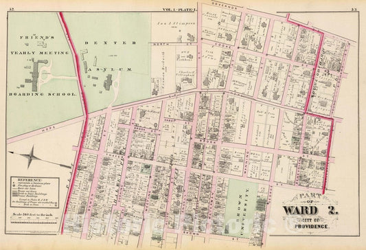 Historic Map : Part of Ward 2, City of Providence. Vol. 1, Plate L, 1875 City Atlas - Vintage Wall Art