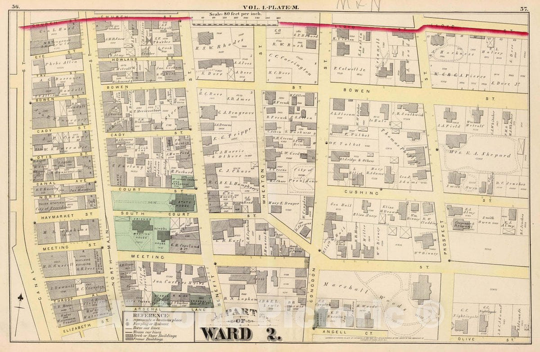Historic Map : Part of Ward 2, (City of Providence). Vol. 1, Plate M, 1875 City Atlas - Vintage Wall Art