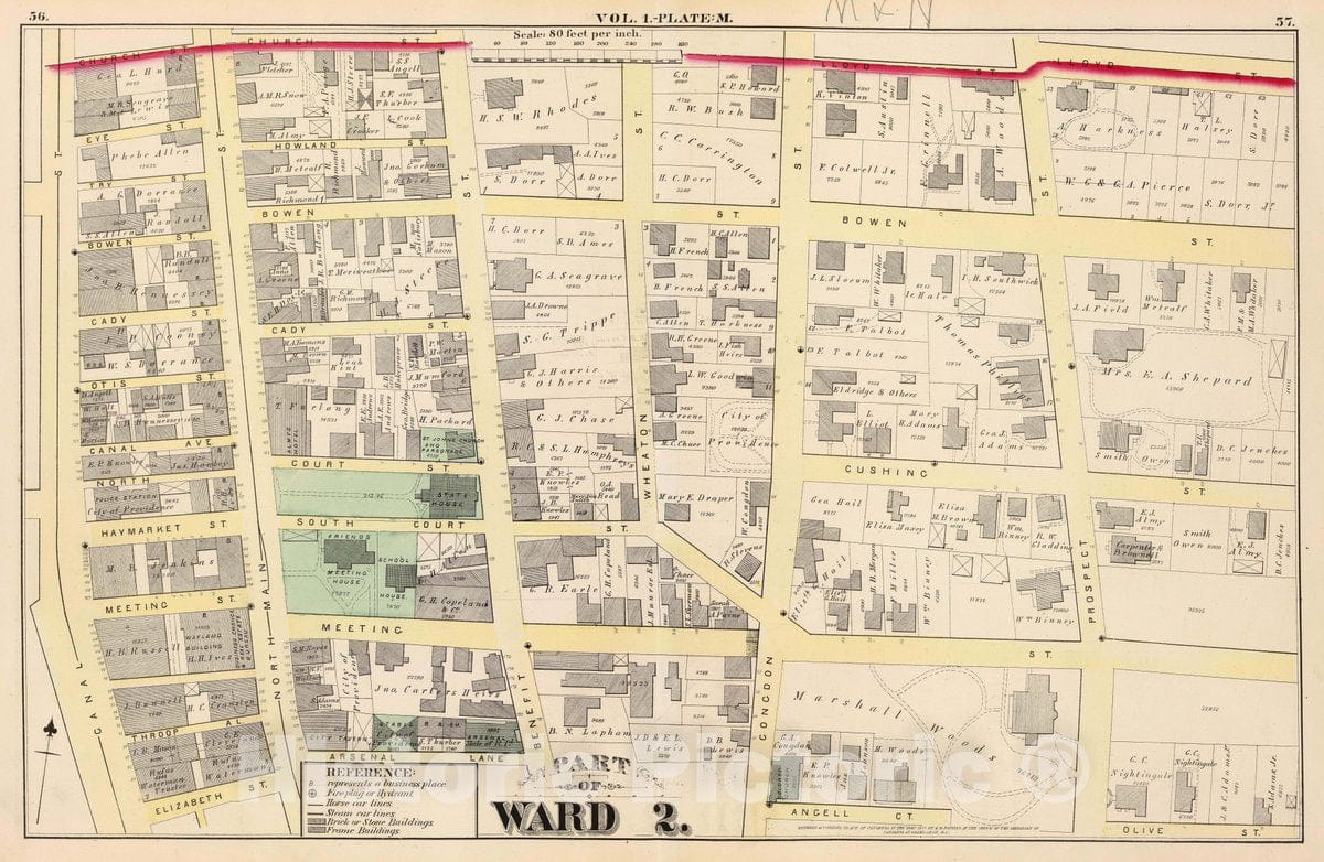 Historic Map : Part of Ward 2, (City of Providence). Vol. 1, Plate M, 1875 City Atlas - Vintage Wall Art