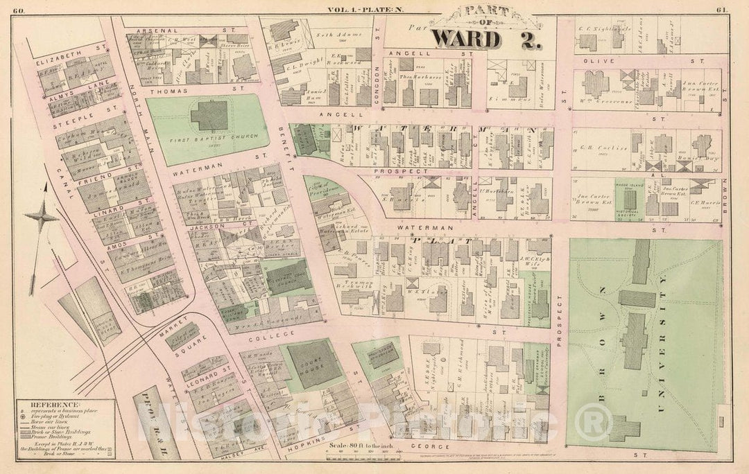 Historic Map : 1875 City Atlas - Part of Ward 2, (City of Providence). Vol. 1, Plate N. - Vintage Wall Art