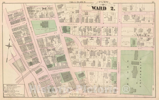 Historic Map : 1875 City Atlas - Part of Ward 2, (City of Providence). Vol. 1, Plate N. - Vintage Wall Art