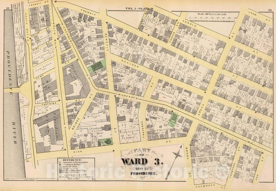 Historic Map : Part of Ward 3, City of Providence. Vol. 1, Plate Q, 1875 City Atlas - Vintage Wall Art