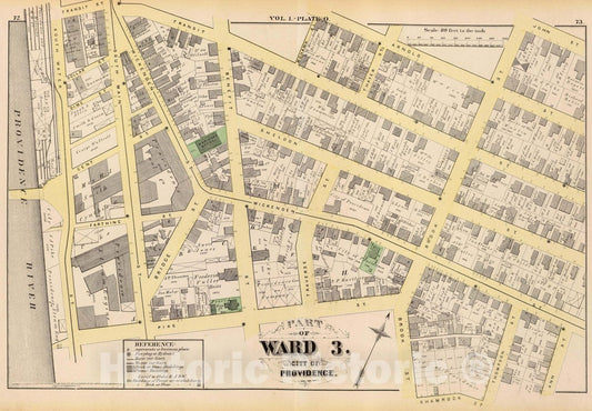 Historic Map : Part of Ward 3, City of Providence. Vol. 1, Plate Q, 1875 City Atlas - Vintage Wall Art