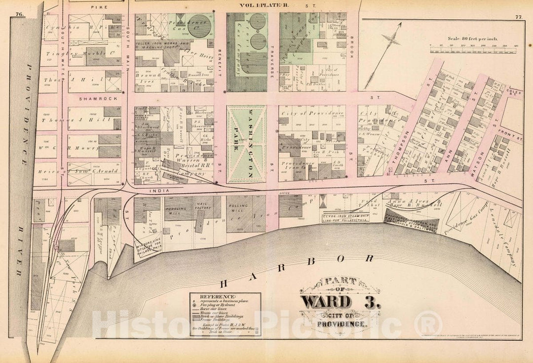 Historic Map : Part of Ward 3, City of Providence. Vol. 1, Plate R, 1875 City Atlas - Vintage Wall Art