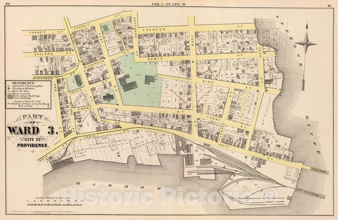 Historic Wall Map : Part of Ward 3, City of Providence. Vol. 1, Plate S, 1875 City Atlas - Vintage Wall Art