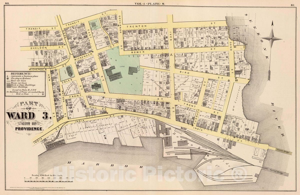 Historic Wall Map : Part of Ward 3, City of Providence. Vol. 1, Plate S, 1875 City Atlas - Vintage Wall Art