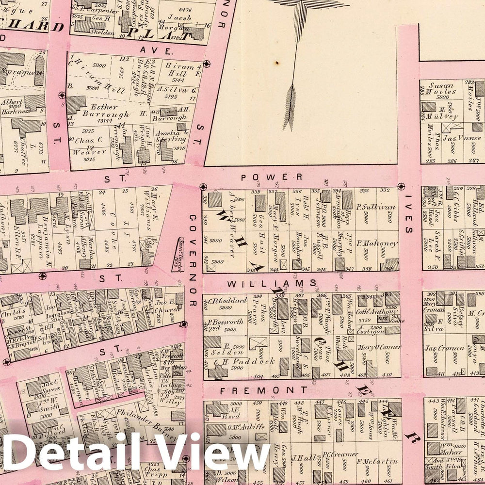 Historic Map : 1875 City Atlas - Part of Ward 3, City of Providence. Vol. 1, Plate T. - Vintage Wall Art