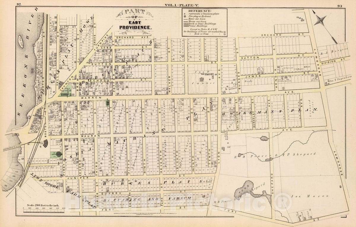 Historic Map : East Providence (R.I.), Rhode Island, Part of East Providence. Vol. 1, Plate V. , Vintage Wall Art