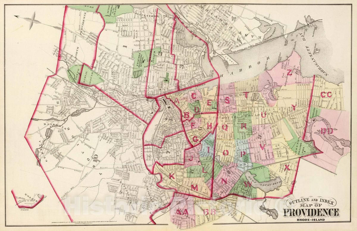 Providence and Johnston, Rhode Island - Index Map, 1875 - Historical Map Print