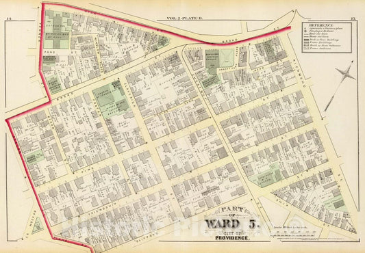 Historic Map : Part of Ward 5, City of Providence. Vol. 2, Plate B, 1875 City Atlas - Vintage Wall Art