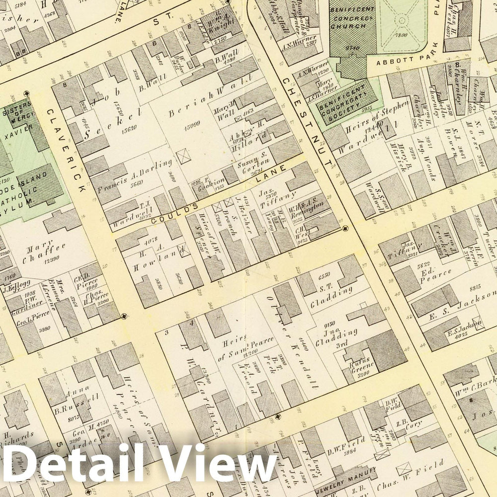 Historic Map : Part of Ward 5, City of Providence. Vol. 2, Plate B, 1875 City Atlas - Vintage Wall Art