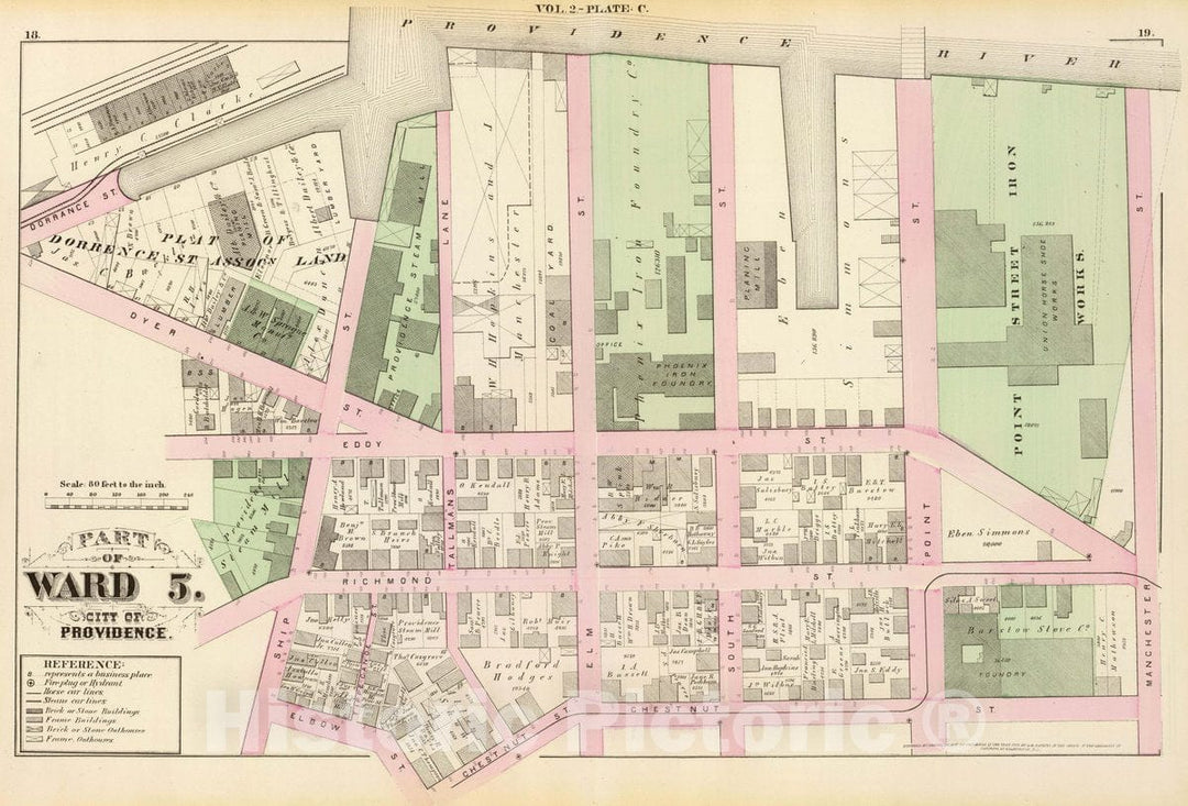 Historic Map : Part of Ward 5, City of Providence. Vol. 2, Plate C, 1875 City Atlas - Vintage Wall Art