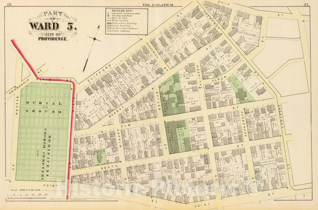 Historic Map : Part of Ward 5, City of Providence. Vol. 2, Plate D, 1875 City Atlas - Vintage Wall Art