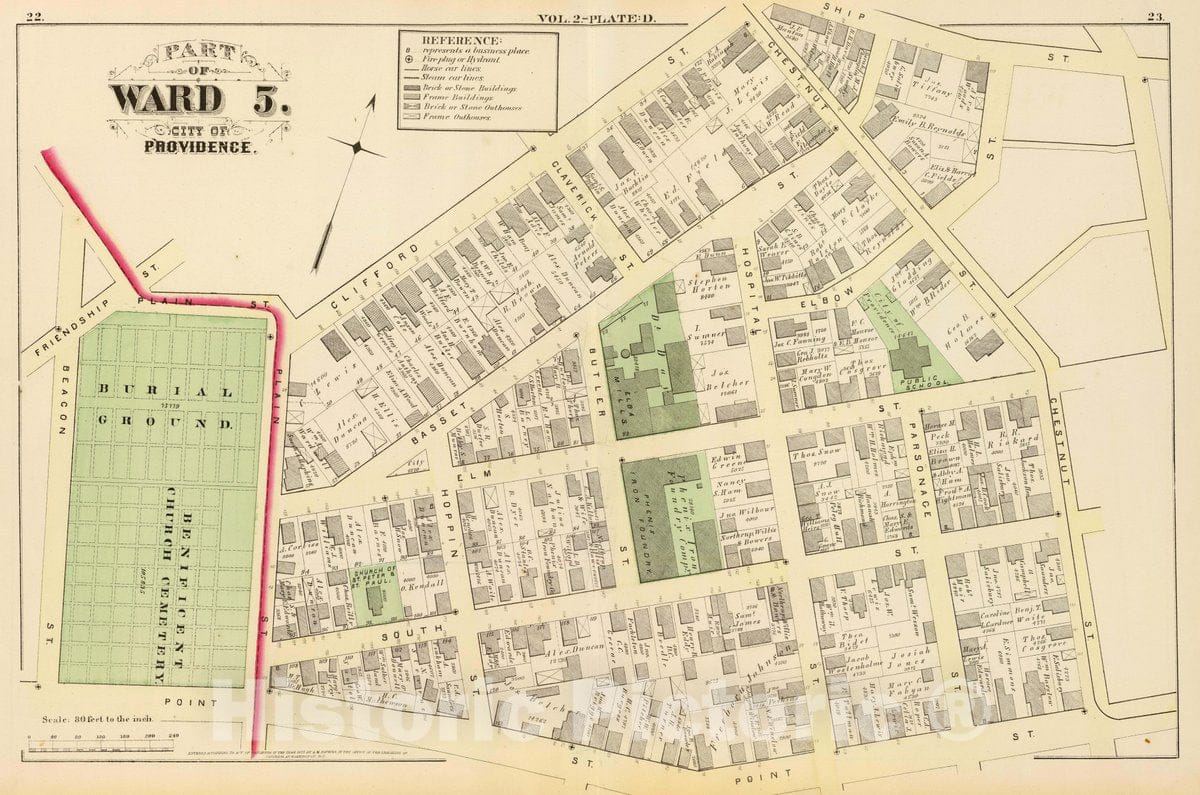 Historic Map : Part of Ward 5, City of Providence. Vol. 2, Plate D, 1875 City Atlas - Vintage Wall Art