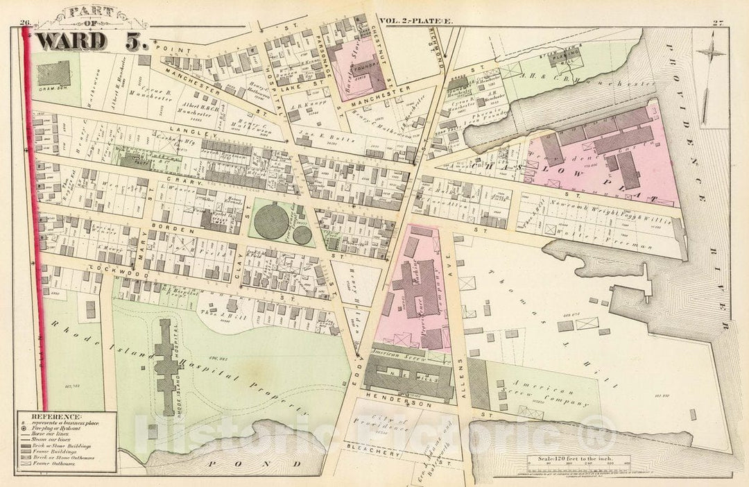 Historic Map : Part of Ward 5, (City of Providence). Vol. 2, Plate E, 1875 City Atlas - Vintage Wall Art