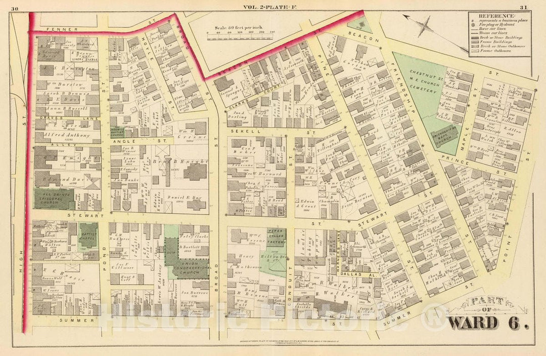 Historic Map : Part of Ward 6, (City of Providence). Vol. 2, Plate F, 1875 City Atlas - Vintage Wall Art