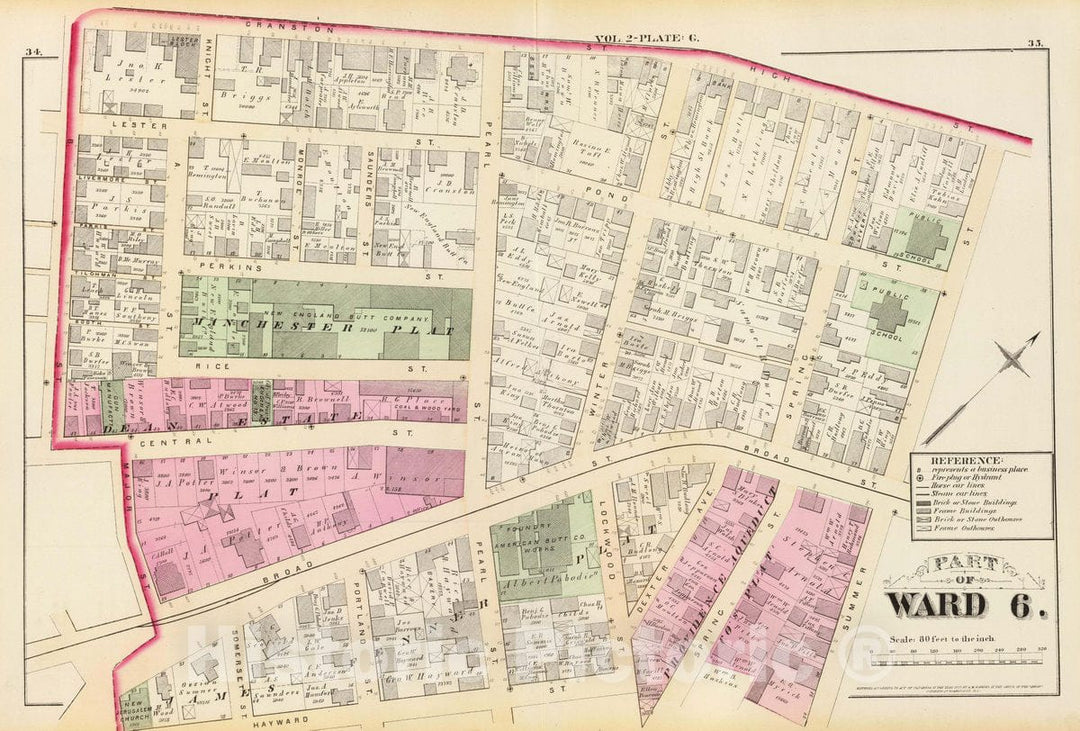 Historic Map : Part of Ward 6, (City of Providence). Vol. 2, Plate G, 1875 City Atlas - Vintage Wall Art