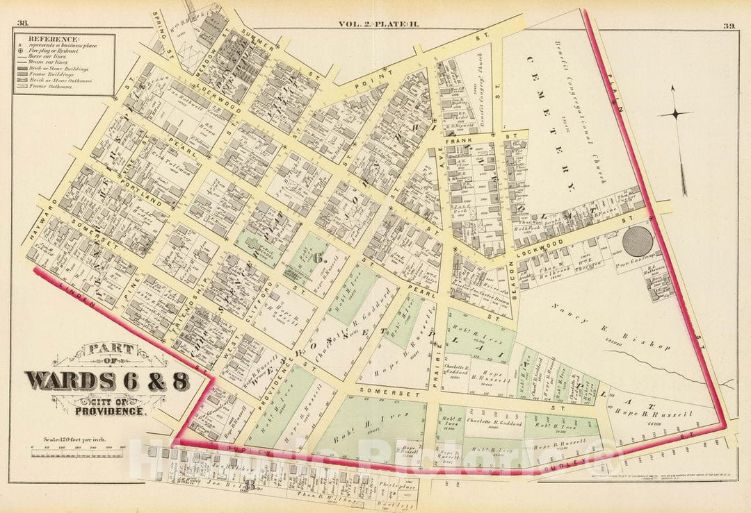 Historic Map : Part of wards 6 & 8, City of Providence. Vol. 2, Plate H, 1875 City Atlas - Vintage Wall Art