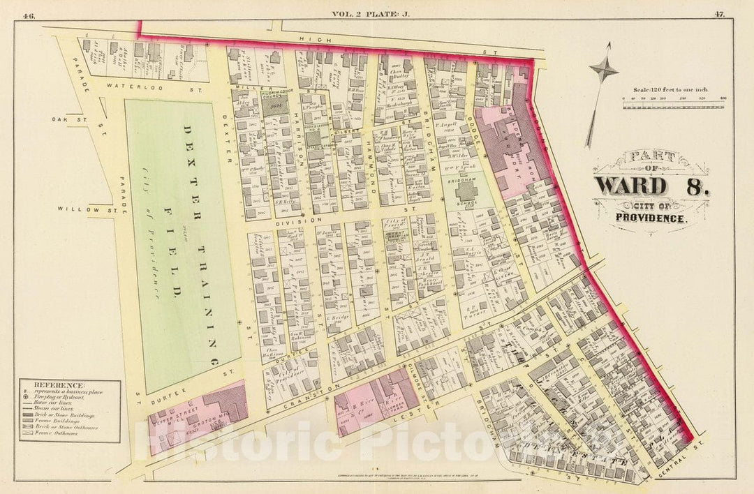 Historic Map : Part of Ward 8, City of Providence. Vol. 2, Plate J, 1875 City Atlas - Vintage Wall Art