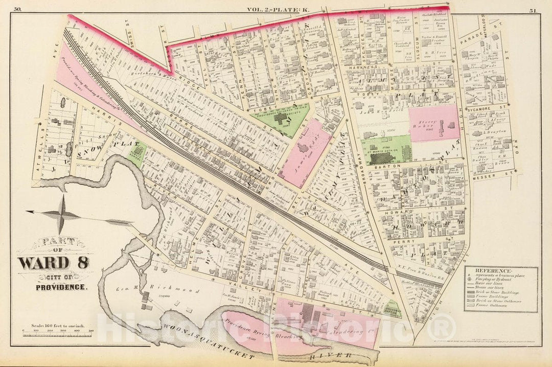 Historic Map : Part of Ward 8, City of Providence. Vol. 2, Plate K, 1875 City Atlas - Vintage Wall Art
