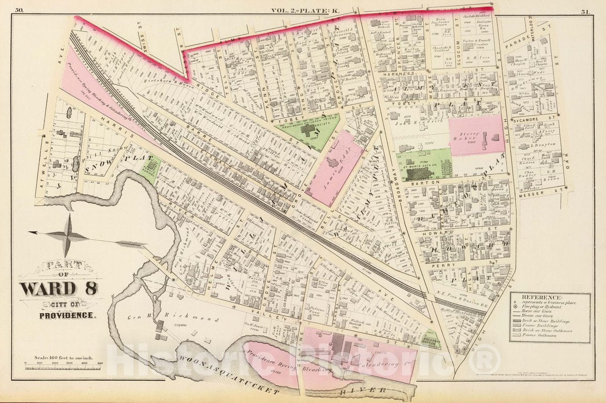 Historic Map : Part of Ward 8, City of Providence. Vol. 2, Plate K, 1875 City Atlas - Vintage Wall Art