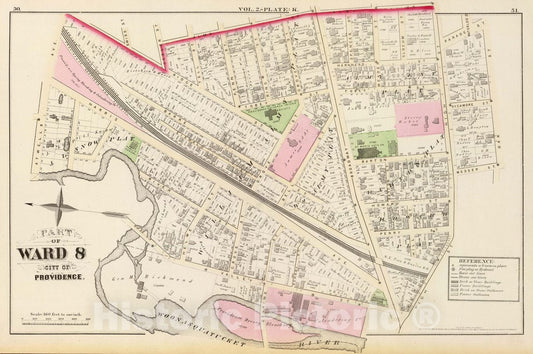 Historic Map : Part of Ward 8, City of Providence. Vol. 2, Plate K, 1875 City Atlas - Vintage Wall Art