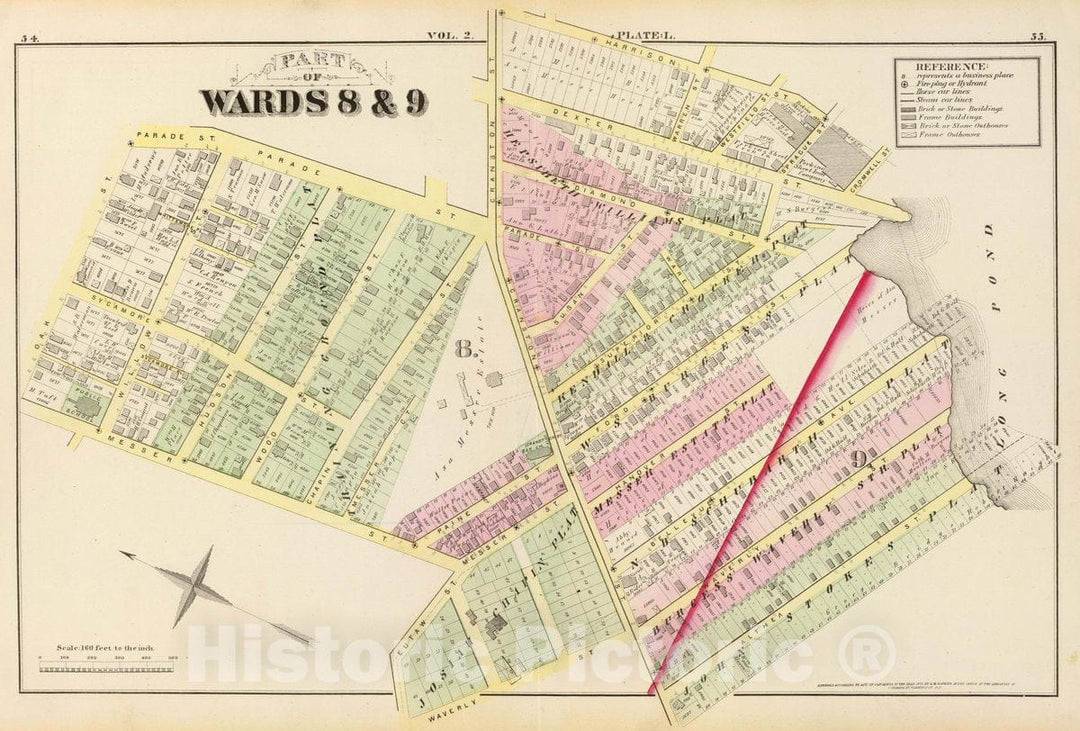 Historic Map : Part of wards 8 & 9, (City of Providence). Vol. 2, Plate L, 1875 City Atlas - Vintage Wall Art