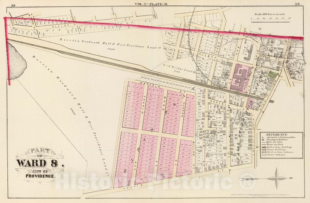 Historic Map : Part of Ward 8, City of Providence. Vol. 2, Plate M, 1875 City Atlas - Vintage Wall Art