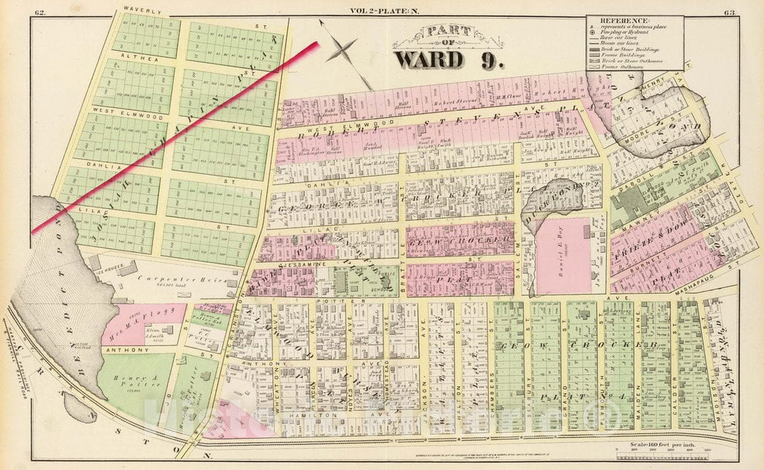 Historic Map : 1875 City Atlas - Part of Ward 9, (City of Providence). Vol. 2, Plate N. - Vintage Wall Art
