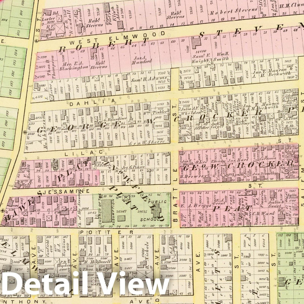 Historic Map : 1875 City Atlas - Part of Ward 9, (City of Providence). Vol. 2, Plate N. - Vintage Wall Art