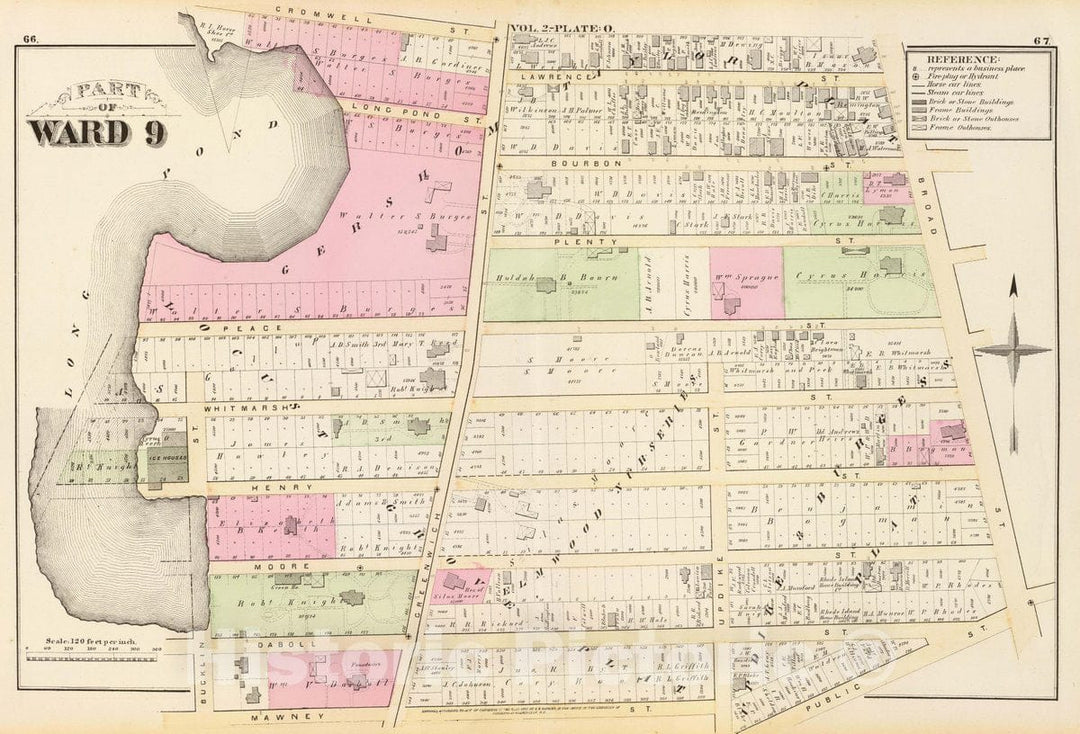 Historic Map : Part of Ward 9, (City of Providence). Vol. 2, Plate O, 1875 City Atlas - Vintage Wall Art