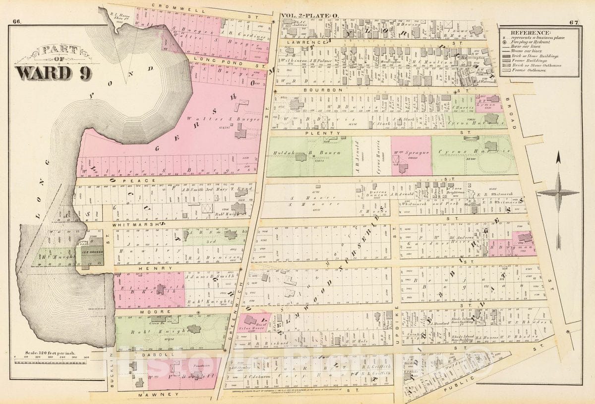 Historic Map : Part of Ward 9, (City of Providence). Vol. 2, Plate O, 1875 City Atlas - Vintage Wall Art