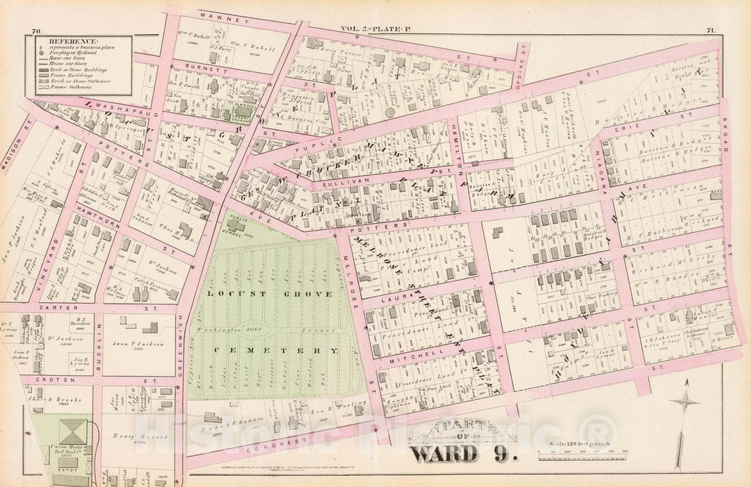 Historic Map : Part of Ward 9, (City of Providence). Vol. 2, Plate P, 1875 City Atlas - Vintage Wall Art