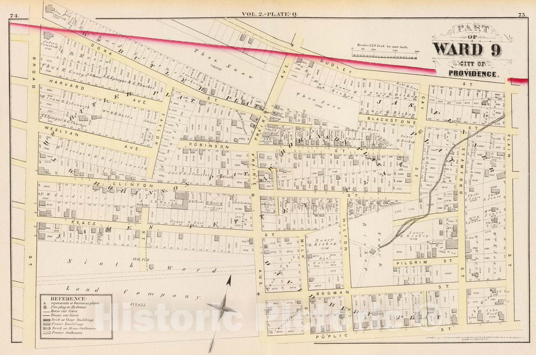 Historic Map : Part of Ward 9, City of Providence. Vol. 2, Plate Q, 1875 City Atlas - Vintage Wall Art