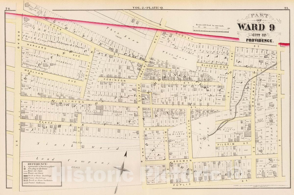 Historic Map : Part of Ward 9, City of Providence. Vol. 2, Plate Q, 1875 City Atlas - Vintage Wall Art