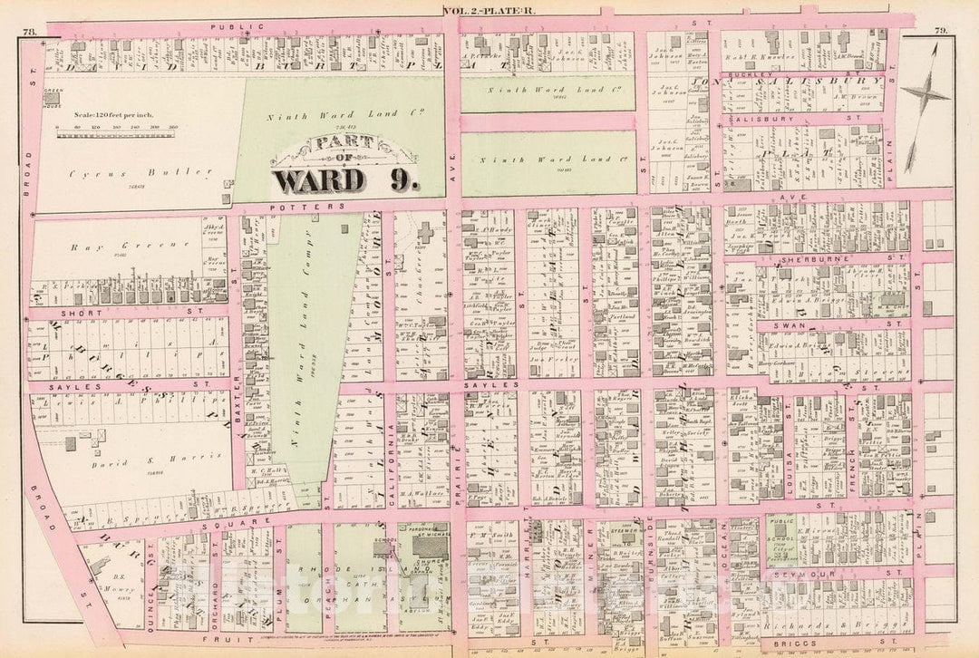 Historic Map : Part of Ward 9, (City of Providence). Vol. 2, Plate R, 1875 City Atlas - Vintage Wall Art