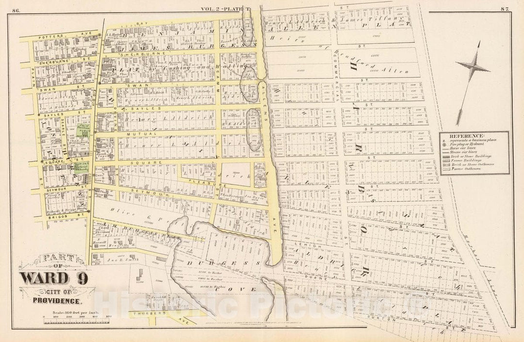 Historic Map : Part of Ward 9, City of Providence. Vol. 2, Plate T, 1875 City Atlas - Vintage Wall Art