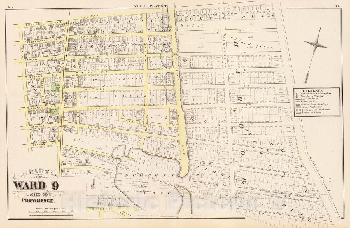 Historic Map : Part of Ward 9, City of Providence. Vol. 2, Plate T, 1875 City Atlas - Vintage Wall Art