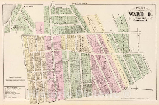 Historic Map : Part of Ward 9, City of Providence. Vol. 2, Plate U, 1875 City Atlas - Vintage Wall Art