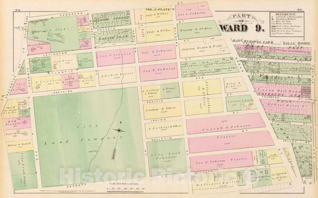 Historic Map : 1875 City Atlas - Part of Ward 9, (City of Providence). Vol. 2, Plate V. - Vintage Wall Art