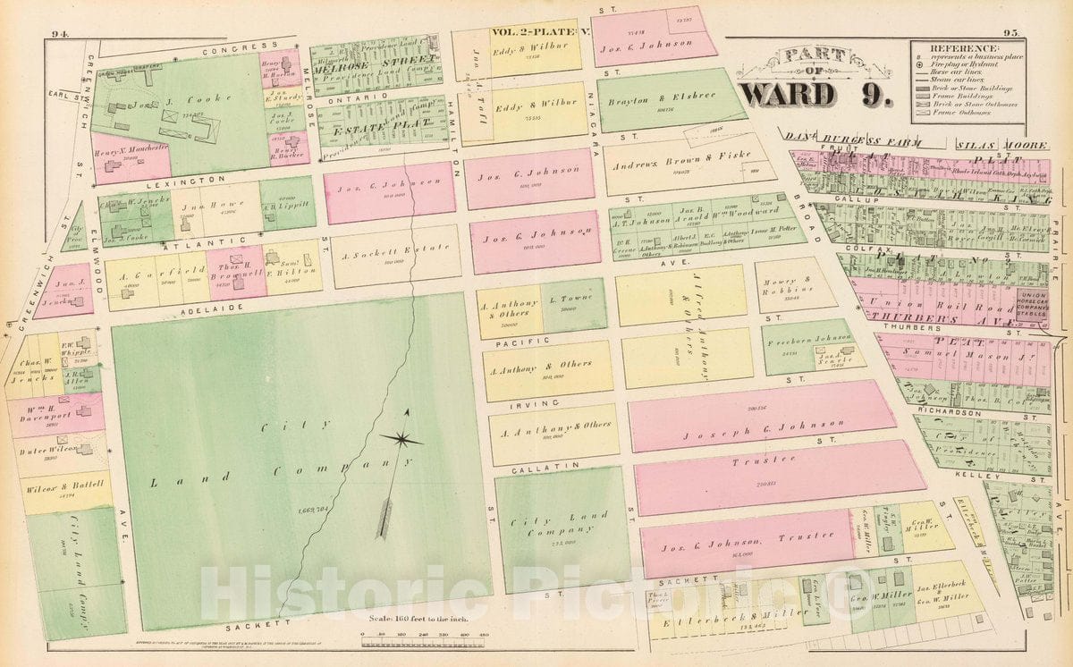 Historic Map : 1875 City Atlas - Part of Ward 9, (City of Providence). Vol. 2, Plate V. - Vintage Wall Art