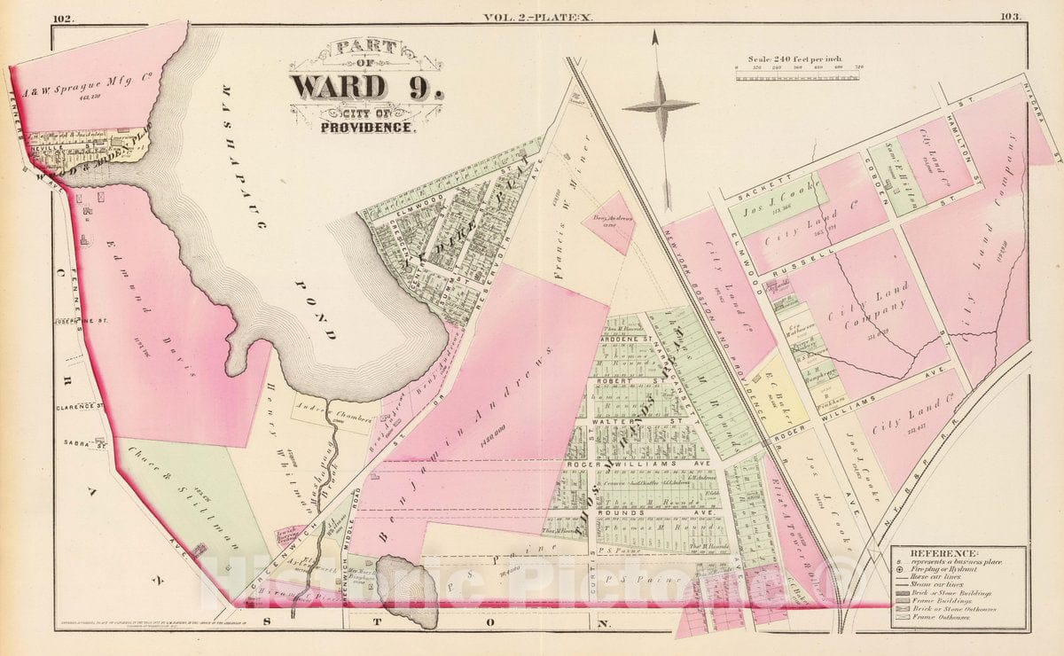 Historic Map : 1875 City Atlas - Part of Ward 9, City of Providence. Vol. 2, Plate X. - Vintage Wall Art