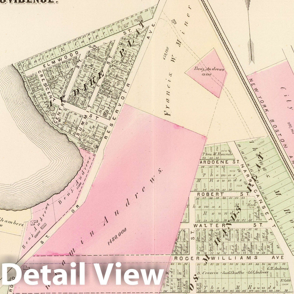 Historic Map : 1875 City Atlas - Part of Ward 9, City of Providence. Vol. 2, Plate X. - Vintage Wall Art